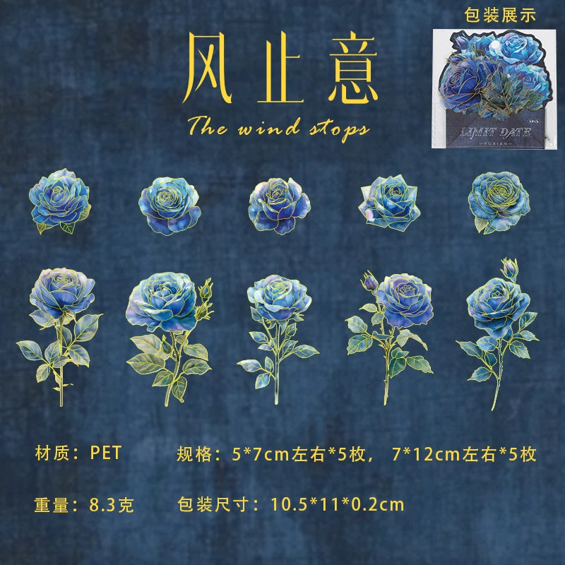10 pcs Retro Rose Sticker Decor Junk Journal Collage Materials Diary Album Planner DIY Scrapbook Stickers Aesthetic Stationery Qme A1
