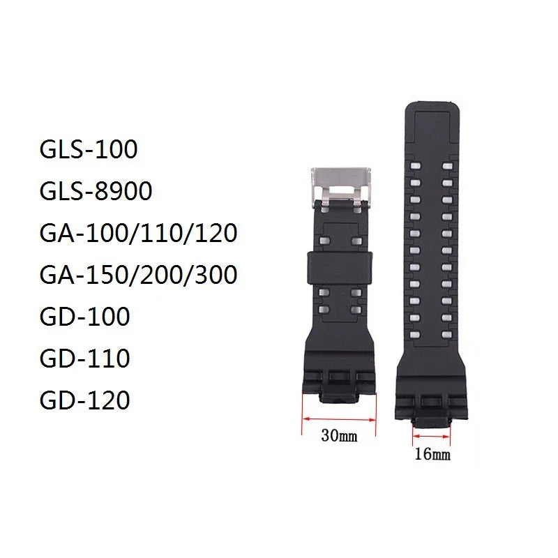 16MM Lug Rubber Resin Watch Replacement Strap For Casio G-Shock GA110 GA120 GD120 GA150 GW8900 Band Qme