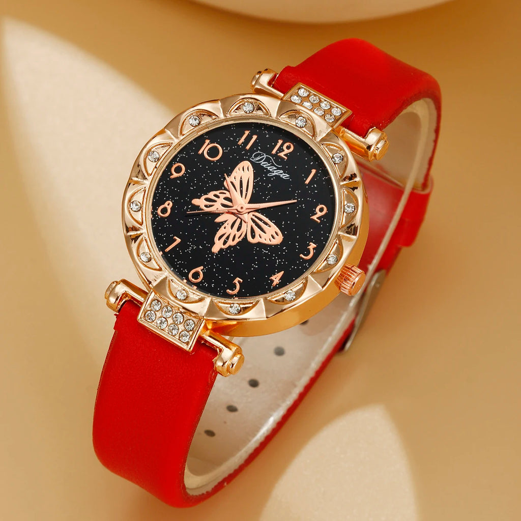 5pcs set women's fashionable and personalized minimalist classic butterfly digital belt watch quartz watch Qme