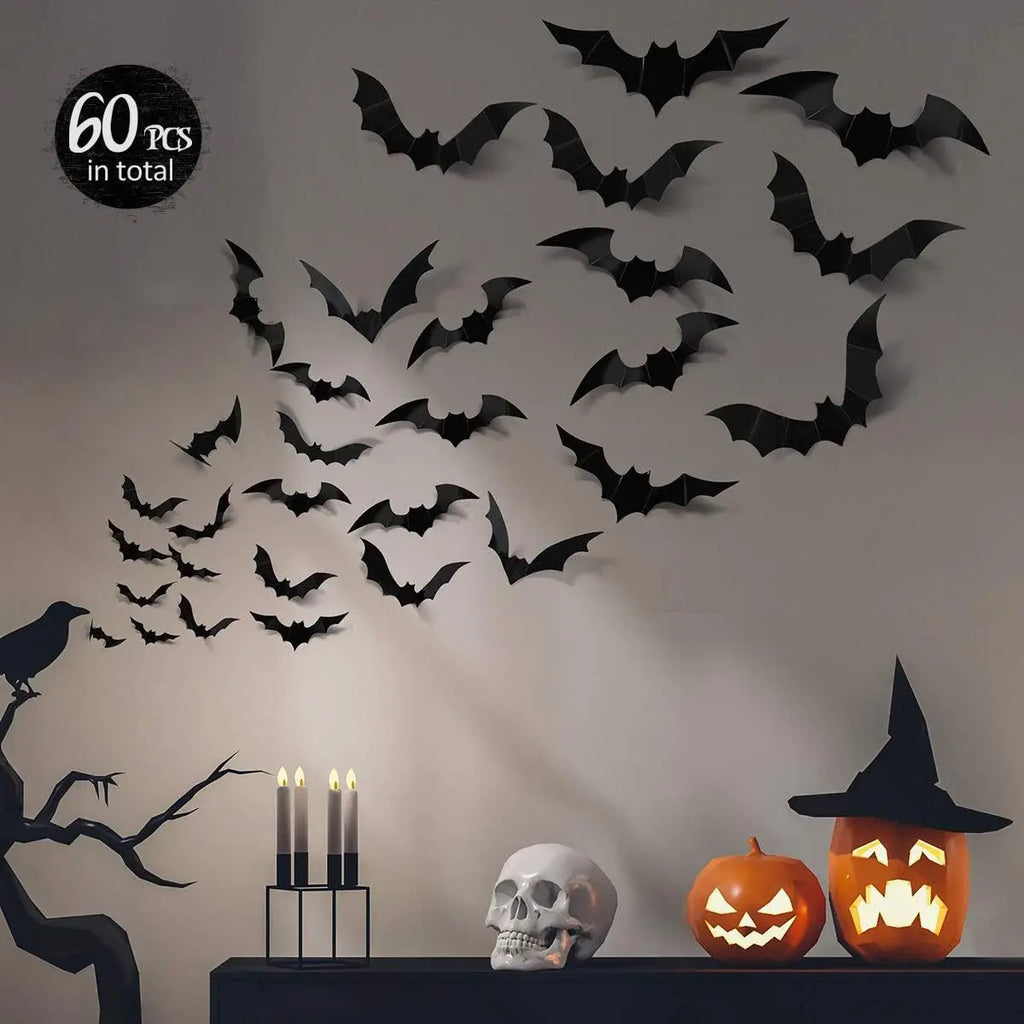 Halloween Black Bat Wall Stickers Party Decor Decals Holiday Scene Qme