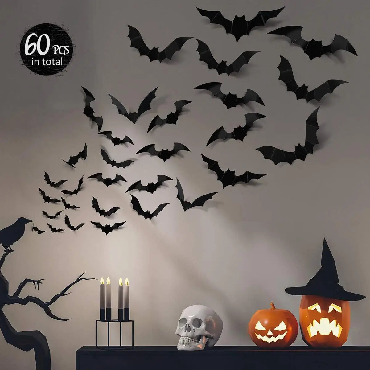 Halloween Black Bat Wall Stickers Party Decor Decals Holiday Scene Qme
