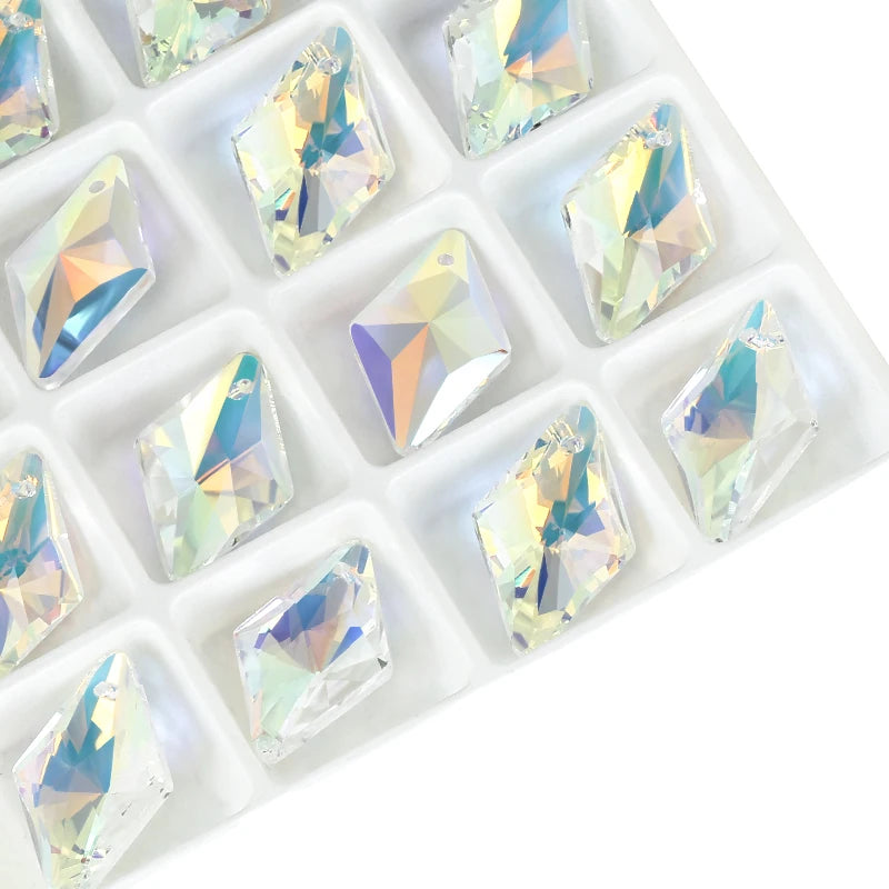 12Pcs Crystal 6320 Rhombus Pendant Glass Austria Loose Beads Charms Rhinestones for DIY Earring Necklace Jewelry Accessories Qme 001AB 12x19mm-12pcs