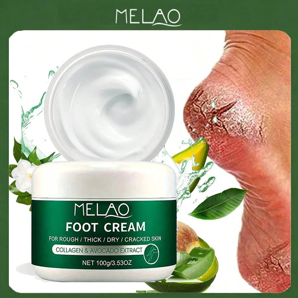 MELAO Collagen Foot Cream for Cracked Heels & Dead Skin - Avocado Extract Formula Repairs Dry Feet, Softens Rough Skin Qme MELAO-W248 Milk 100g