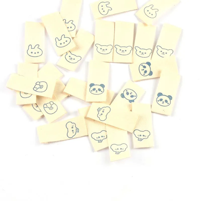 50pcs Elephant/Panda/Piggy Cartoon Labels For Kids Clothing Sewing Accessories DIY Hats Bags Crafts Supplies Cotton Woven Tags Qme