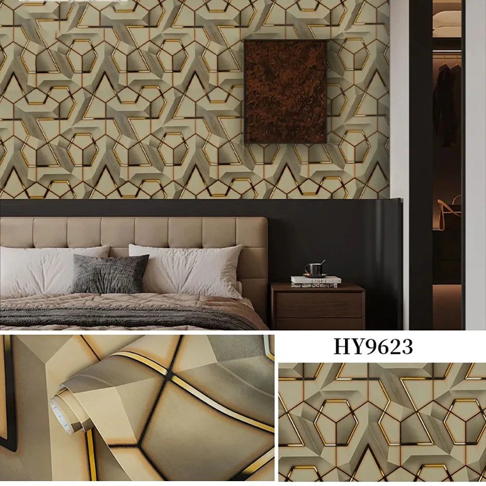 Self-Adhesive 3D Geometric Wallpaper Decoration Waterproof and Stain-Resistant for Bedroom and E-Sports Room Qme E 45cmx20m