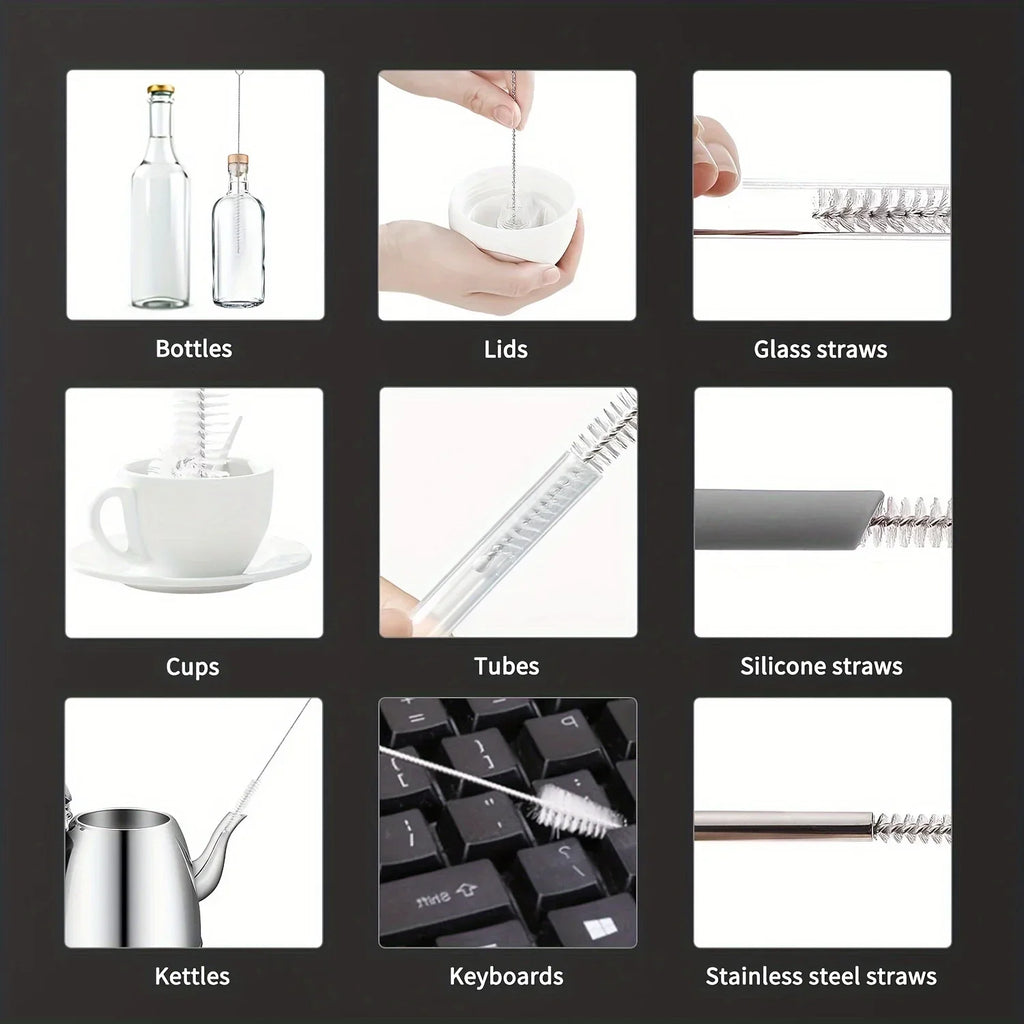 Multi-Purpose Cleaning Brush with Handle for Kitchen Pipes, Straws, Decanters, Nozzles, and Tubes - 3pcs/Set Qme