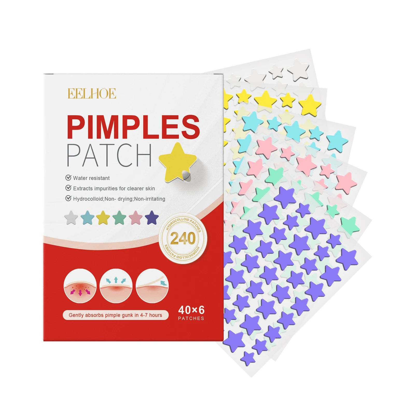 240Pcs Salicylic Acid Acne Pimple Patches Colorful Round/Heart/Flower/Star Shape Acne Removal Skin Care Stickers Covering Zits Qme Star 240Pcs