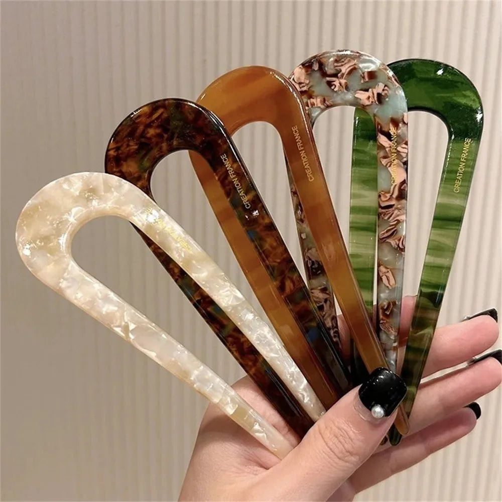 U Shaped Hair Stick Vintage French Hair Pin Women Acetate Hair Accessories DIY Retro Hairstyle Tool New Hair Clips 2025 New Qme