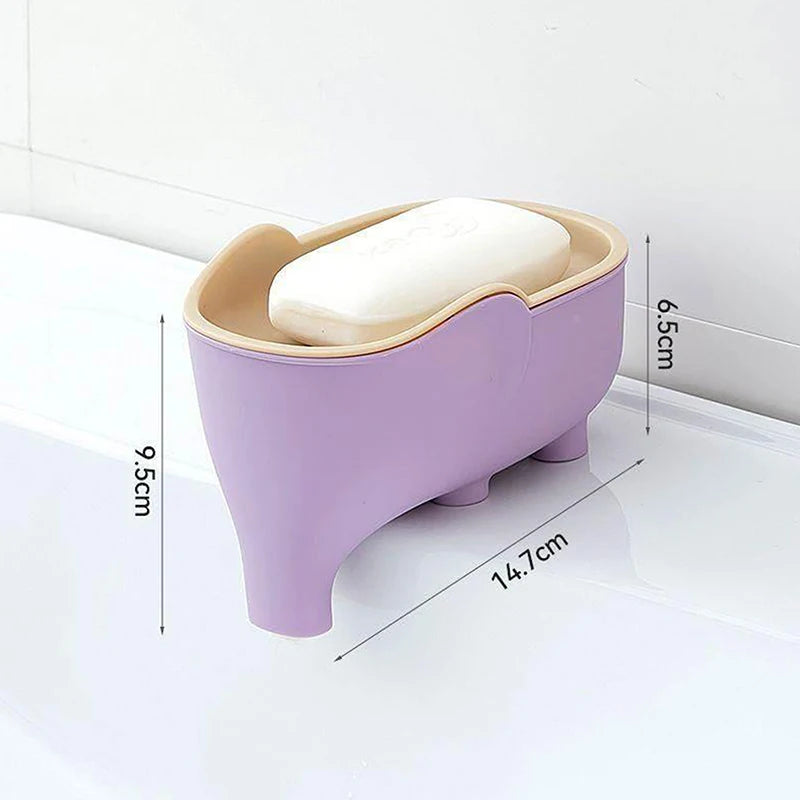 Double Layer Creative Elephant Shape Soap Box Dish Drainable Holder Qme Purple