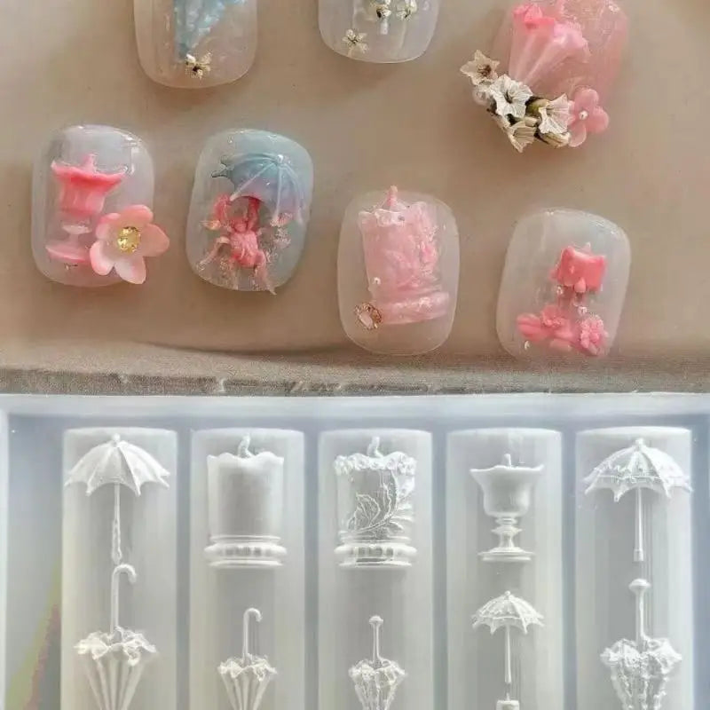 3D Butterfly Flower Silicone Nail Mold Sweet Bow Bead Chain Qme