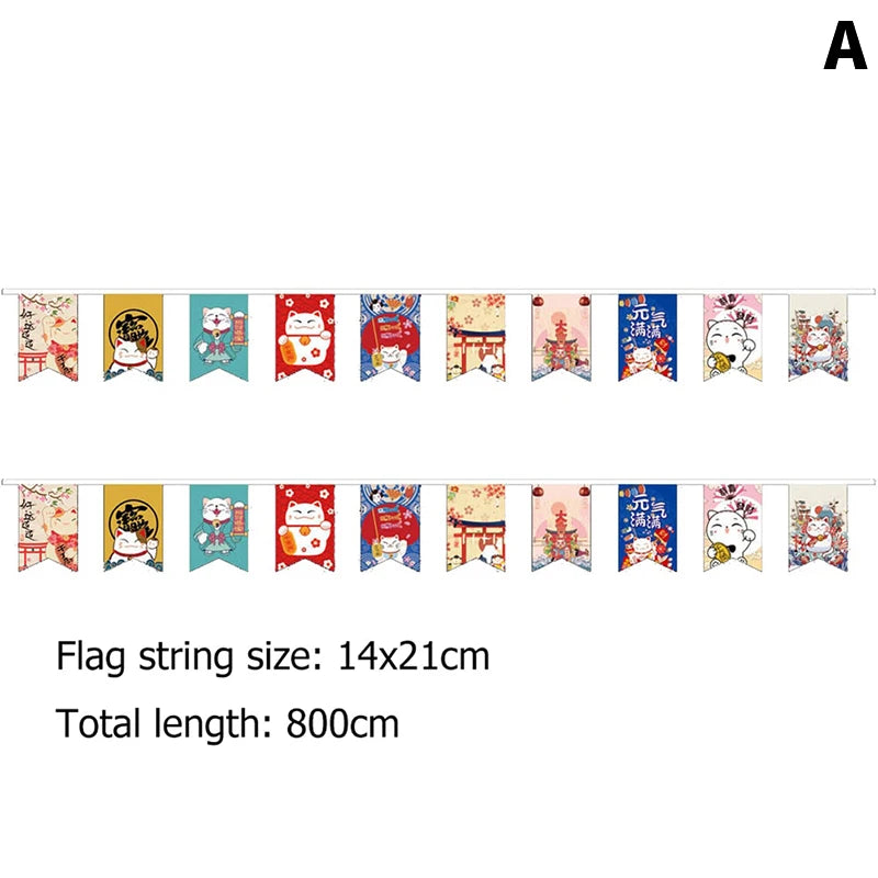 Japanese Style Lucky Cat Hanging String Flag Sushi Restaurant Bunting Banners Izakaya House Birthday Party Wedding Decoration Qme A
