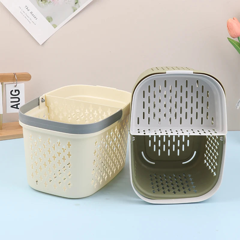 Plastic Organizer Basket Handles Drainage Toiletry Bin Stackable Qme