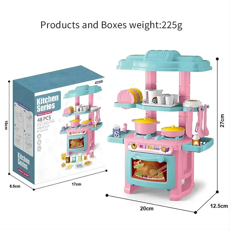Mini Kitchen Counter Play Set DIY Simulated Cooking Food Tableware Play House Role Play Pretend Game Toy Gift Kid Boy Children Qme