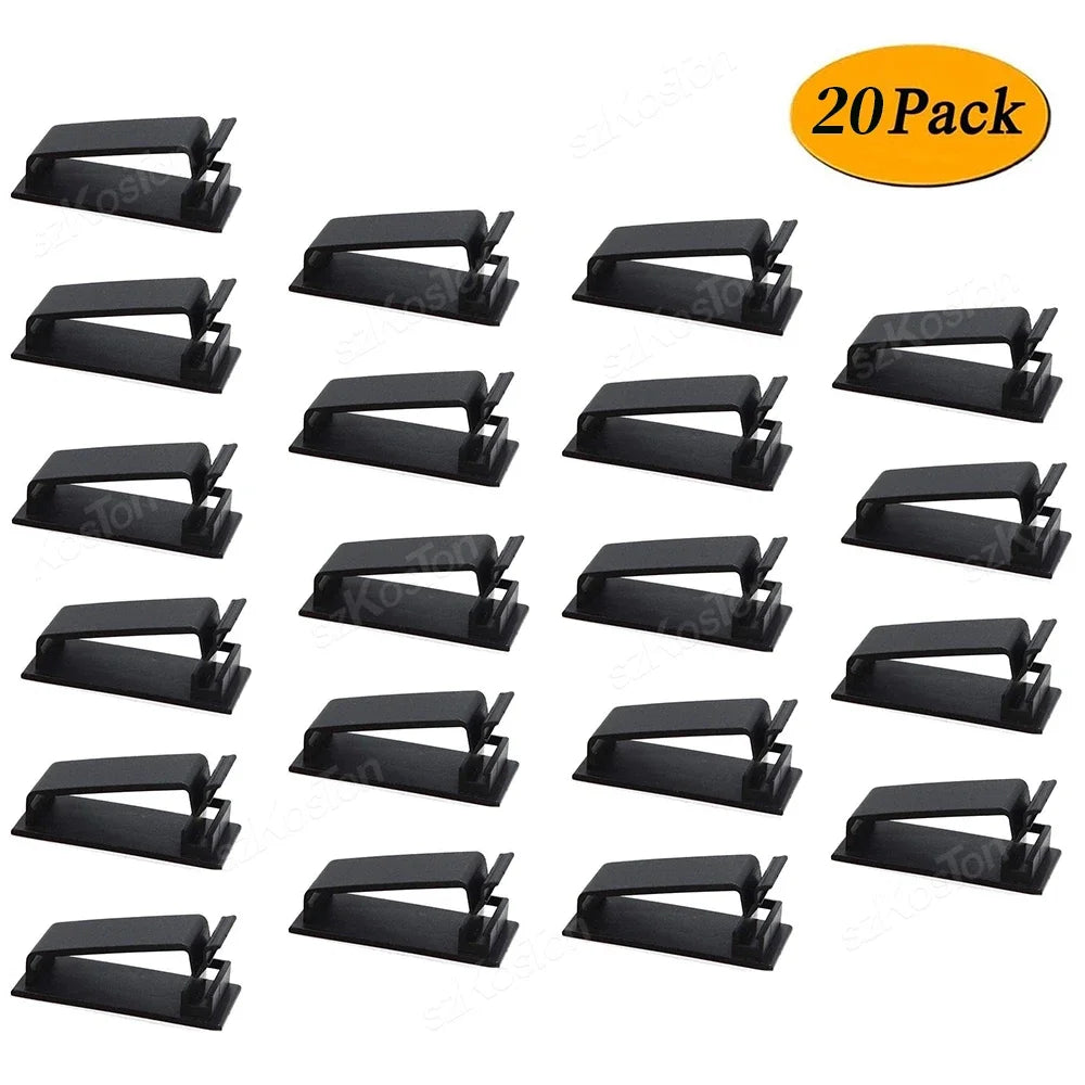 Self-adhesive Cable Organizer Cable Clamp Clips Holder Clamp Management Car USB Data Cable Decorative Cord Winder Manager Qme 20PCS-Black