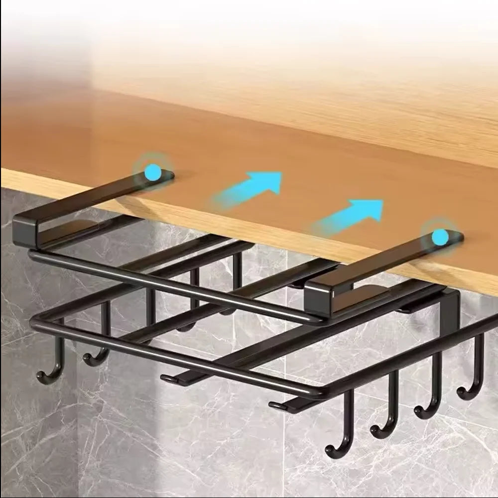 No-Drill Under Cabinet Hanging Rack Multi-Purpose Organizer for Cutting Boards & Pot Lids Space-Saving Kitchen Shelf Qme
