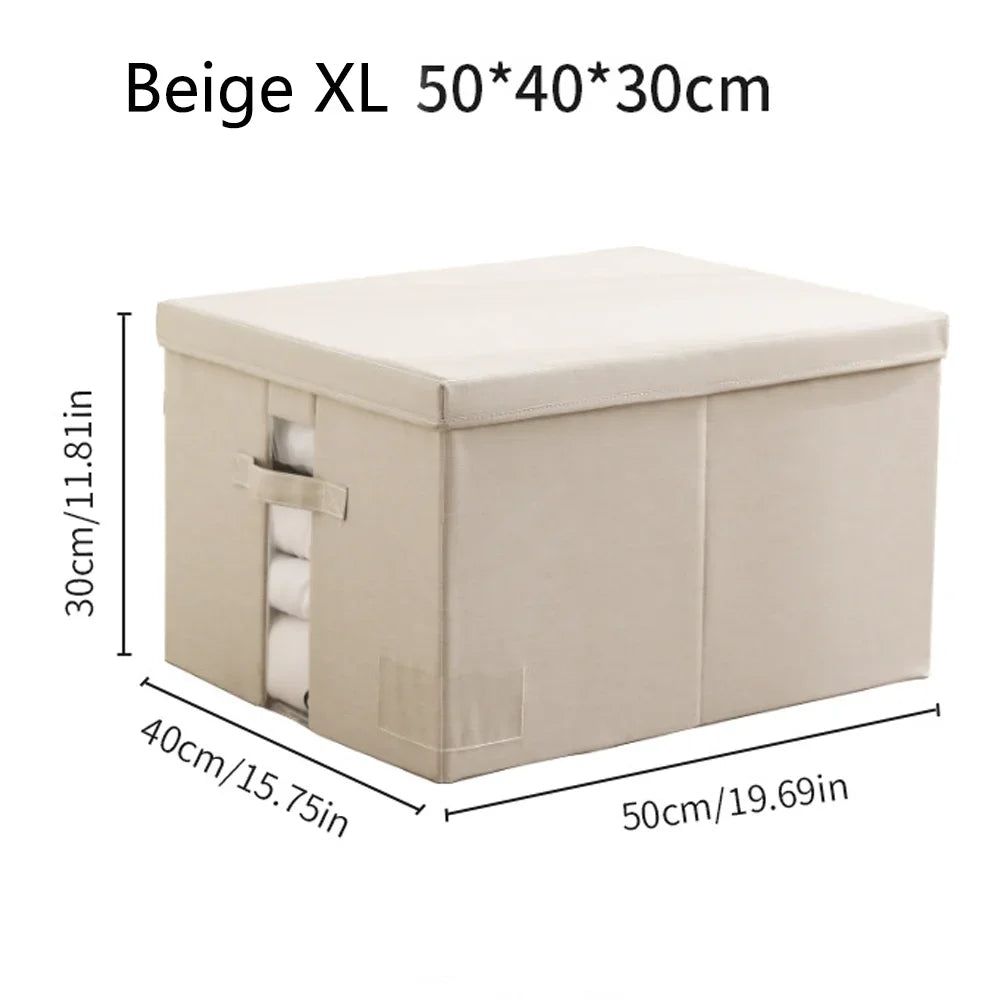 Foldable Storage Box Portable Home Storage Bag Household Cationic Fabric Large Capacity Clothes Organizer for Wardrobe Closet Qme Beige XL