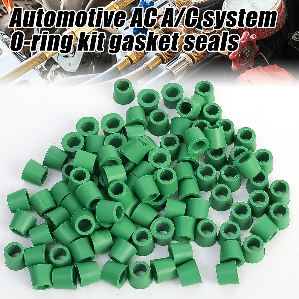 Green Air Conditioning 100/50pcs 1/4'' Charging Hose 1/4'' Valve Gasket Manifold Repair Seal Kit Replacement Car Accessories New Qme