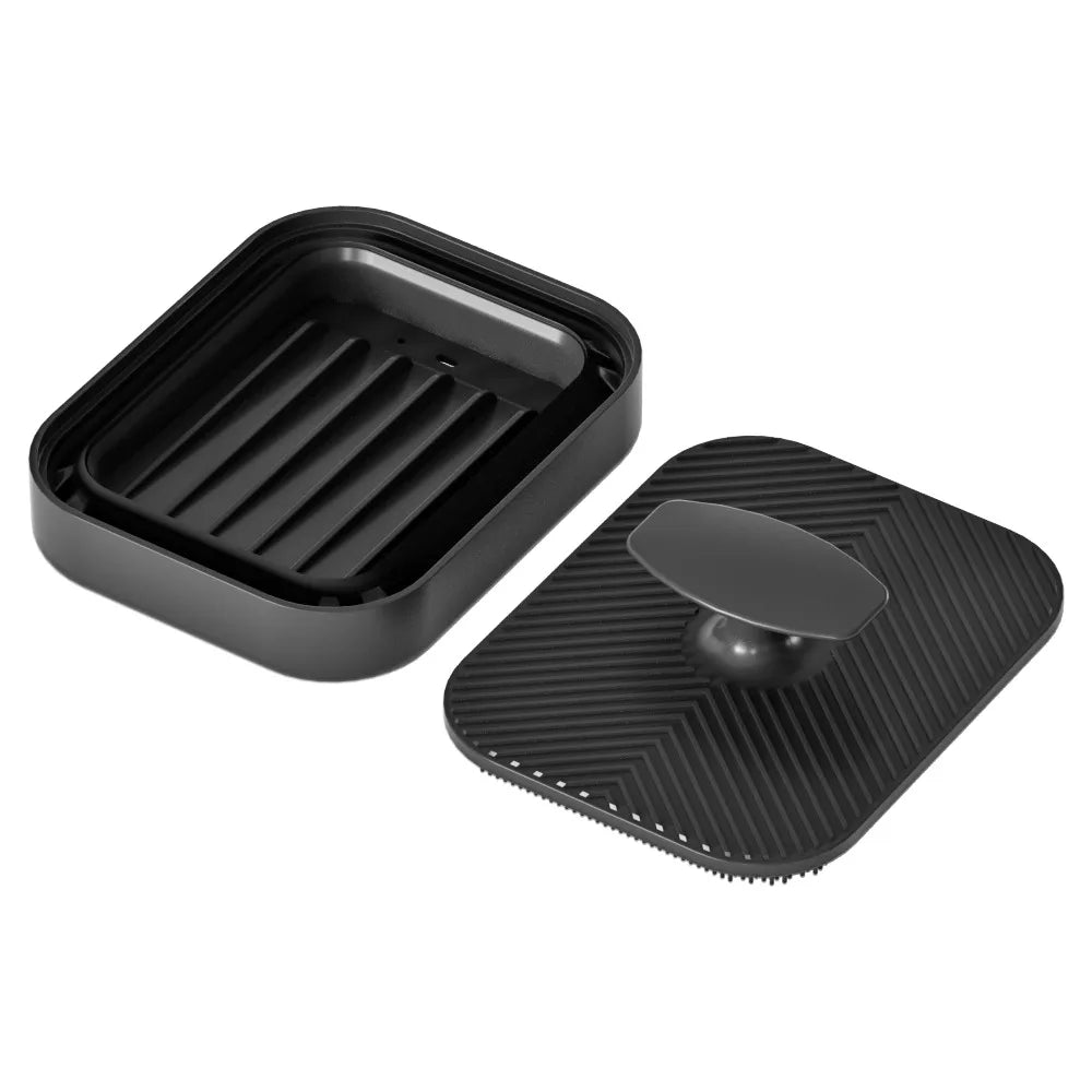 1 Silicone Soap Storage Box Foldable Exhaust Hole Anti Slip Portable Qme Black set