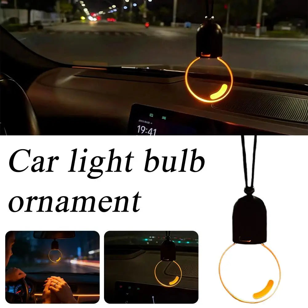 Car Rearview Mirror Pendant Decor Flat Acrylic Retro Light Bulb Atmosphere Ambient Light Interior Decoration for Car Qme