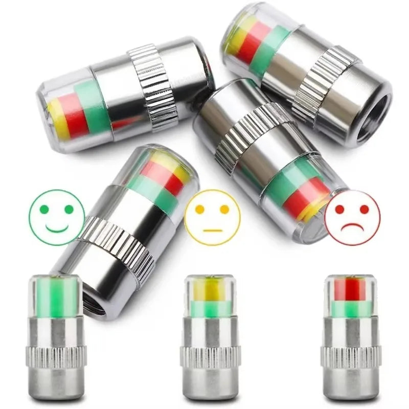 4Pcs 2.4 Bar Car Tire Pressure Guage Cap Sensor Indicator Alert Monitoring Tool Tyre Cap Indicator Alert Air Pressure Gauge Qme