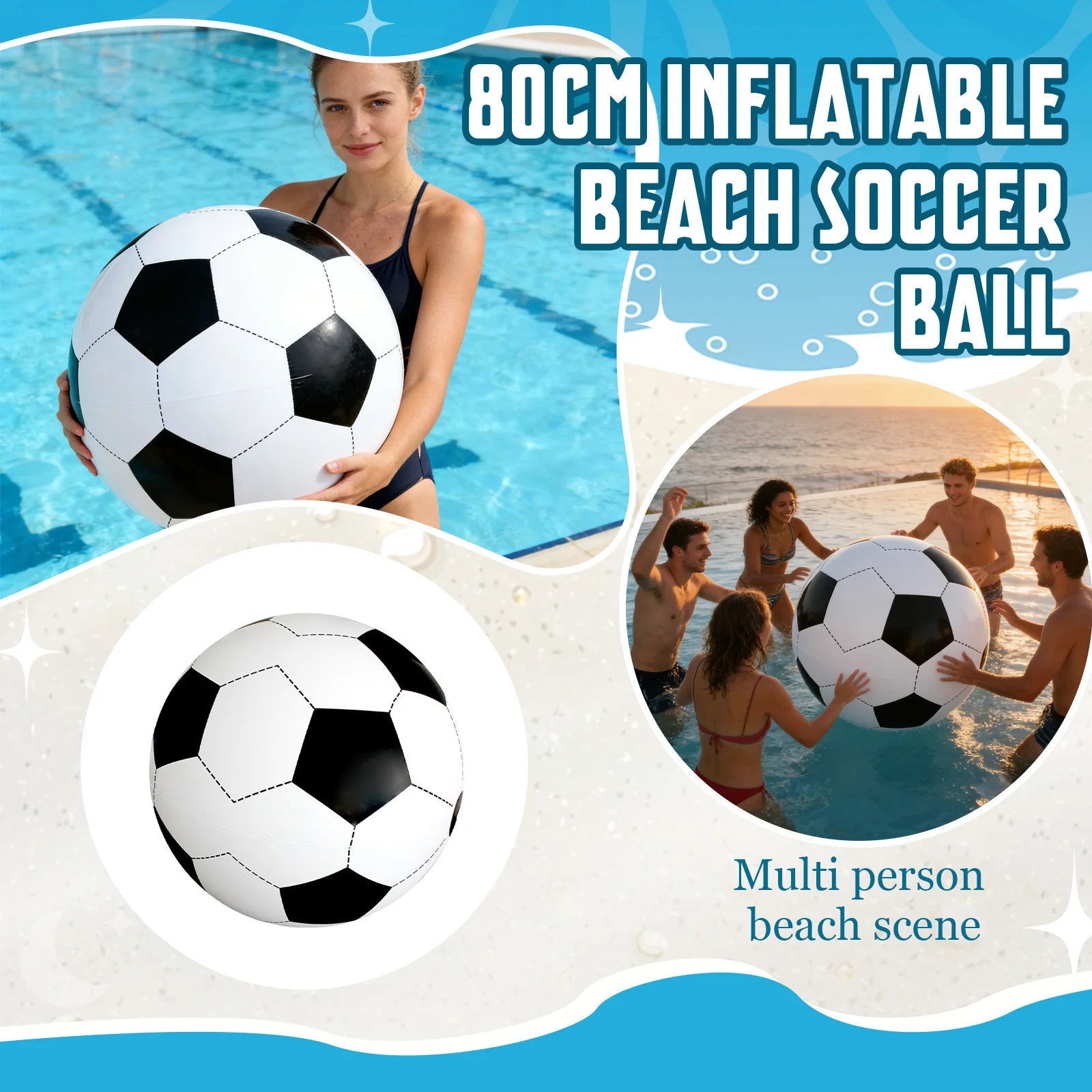 Inflatable Soccer Beach Ball Large Outdoor Inflatable Ball Beach Parent-Child Interactive Sports Game Supplies（Uninflated） Qme white