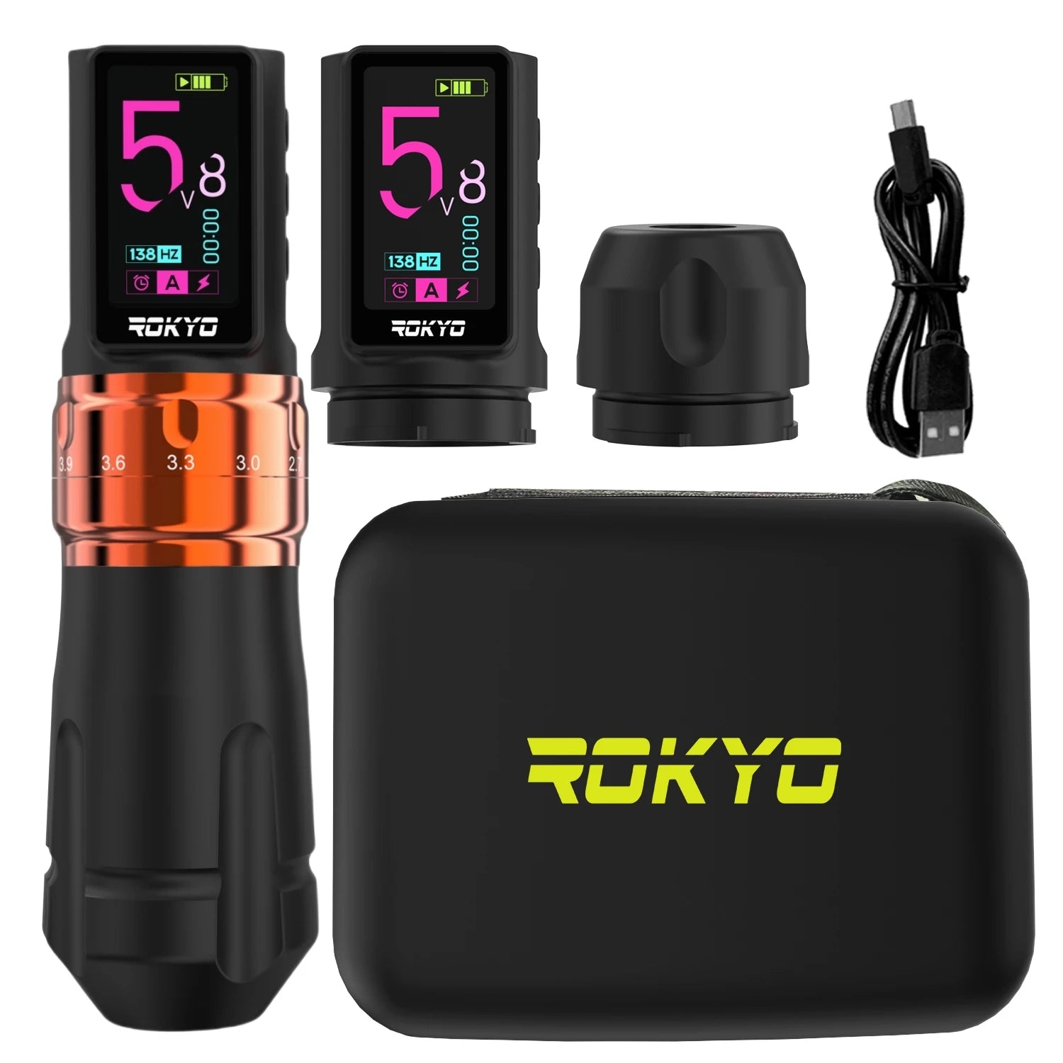 Adjustable Stroke Wireless Tattoo Pen Machine Gun 2.4-4.2mm Rechargeable Battery 2000mAh For Profession PMU Tattoo Supplies Qme Orange Dual Battery