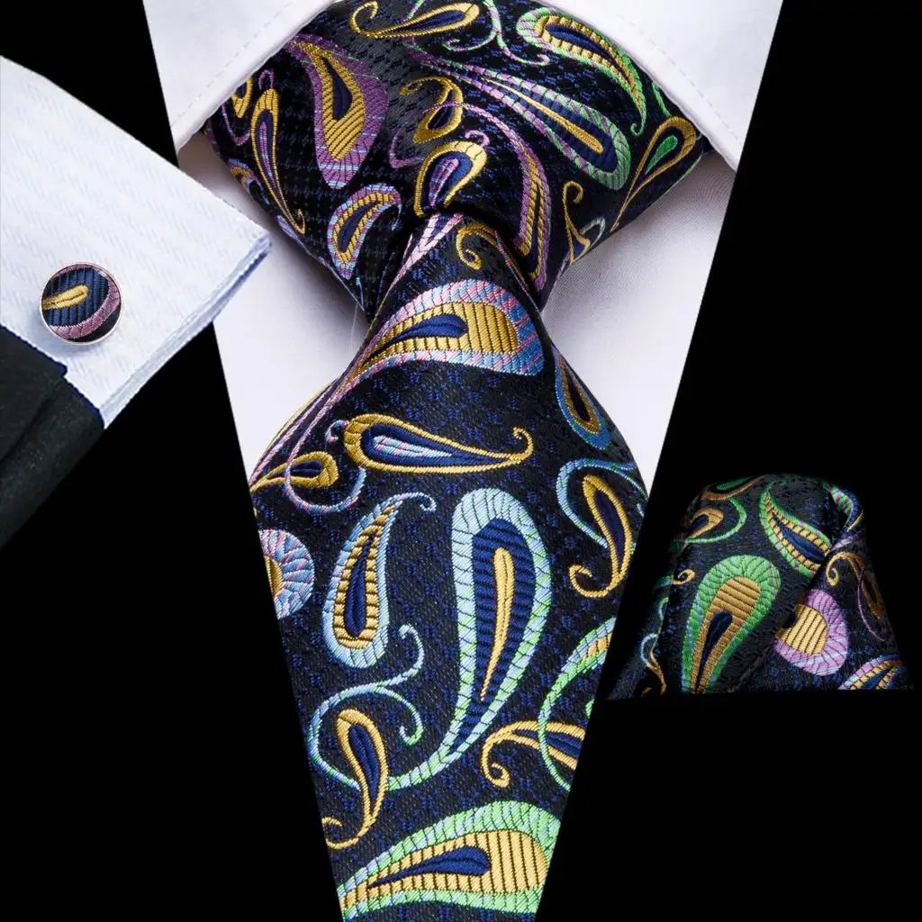 Hi-tie Men Fashion Paisley Sage Green Necktie Handkerchief Cufflinks Qme SN-3273