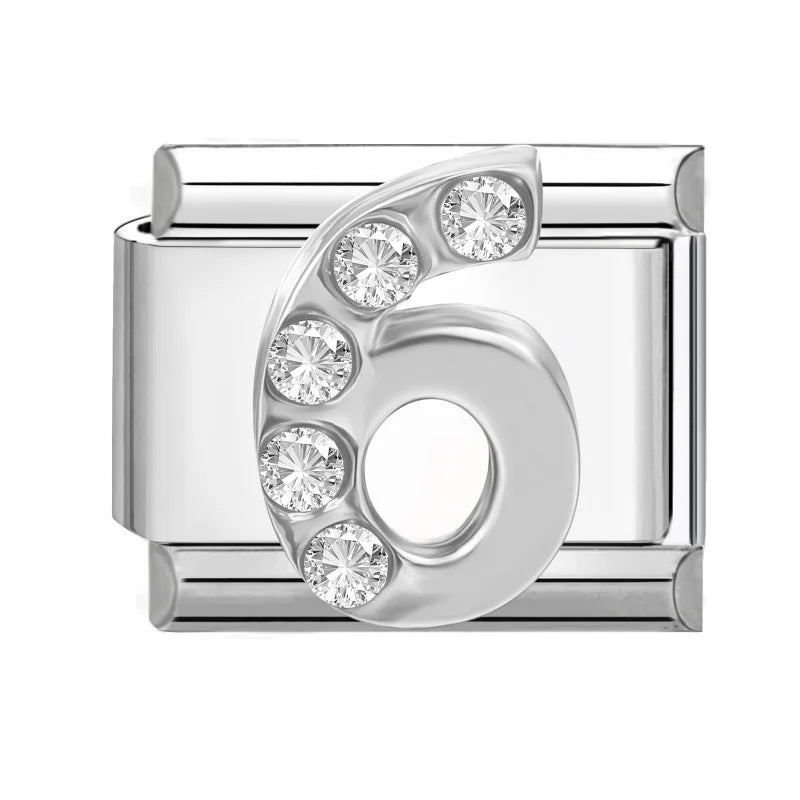 Selling Shiny Zircon Numbers 0-9 Italian Charm Link Stainless Steel