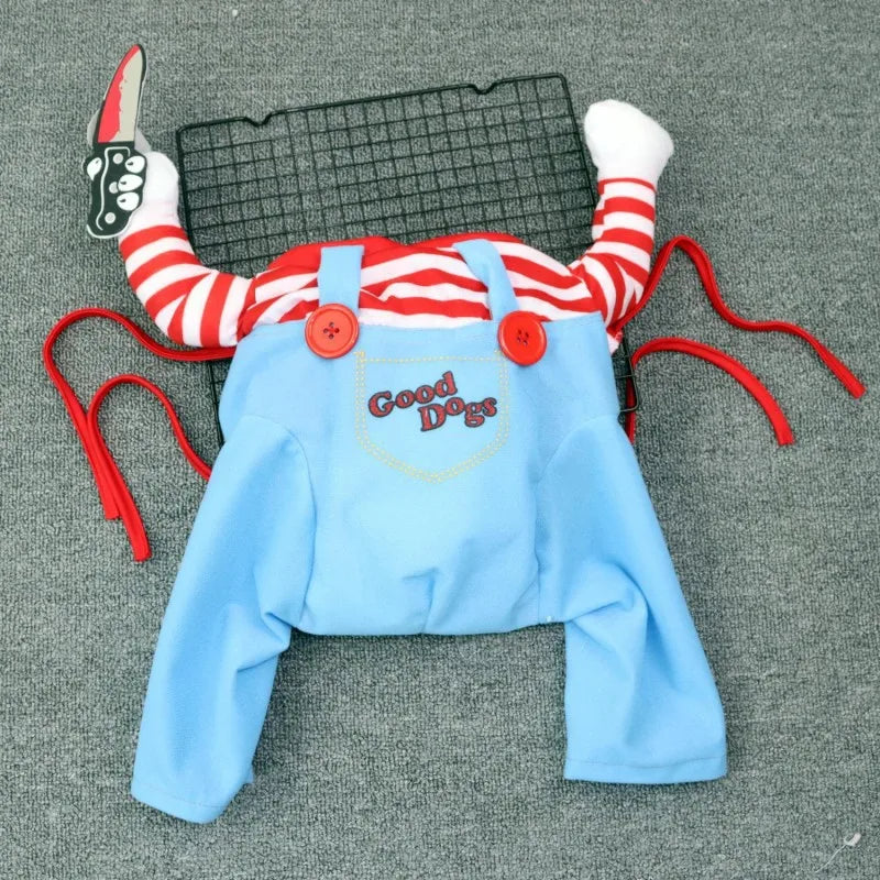 Small and Medium Sized Pet Dog Funny Clothes Cosplay Fatal Dolls Henshin Outfit Wig Upright Scary Costume Halloween Gatherings Qme