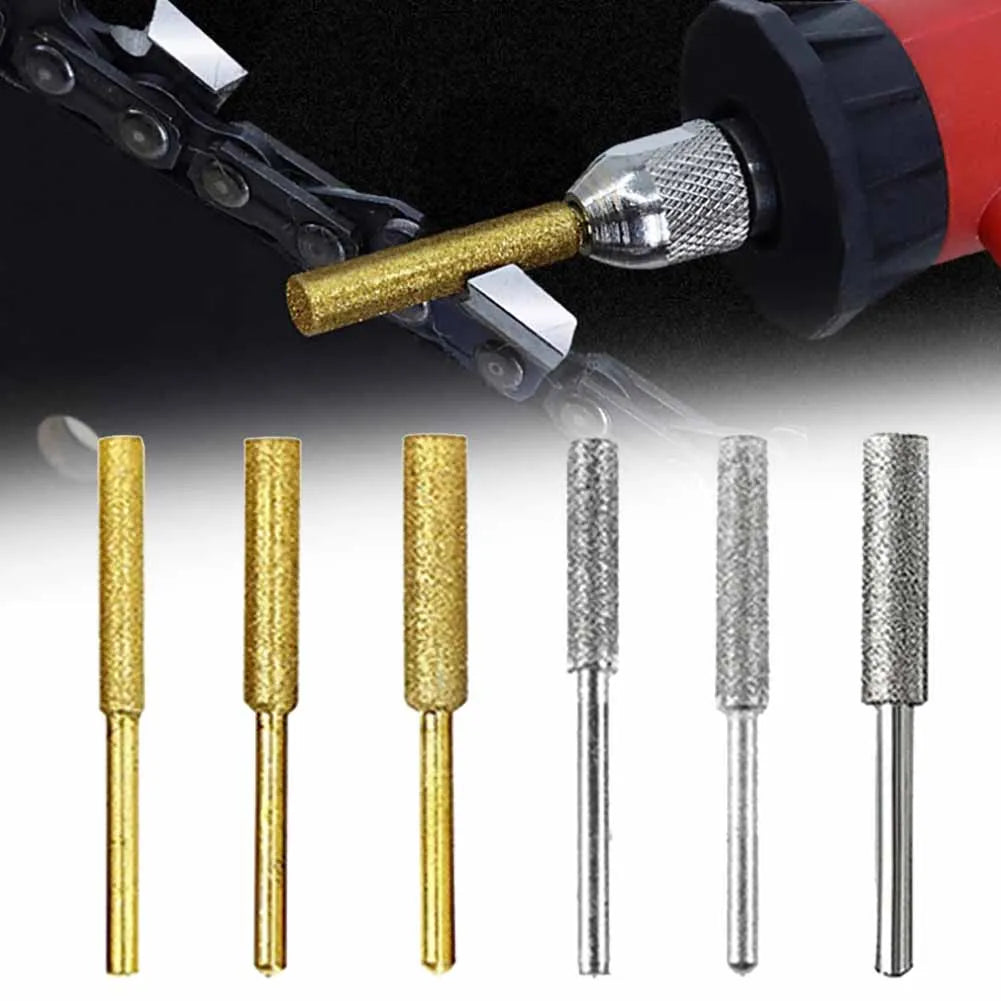 6PCS Set Coated Cylindrical Burr 4mm/4.8mm/5.5mm Chainsaw Stone File Abrasive Tools Chain Saw Sharpening Carving Grinding Tool Qme Default Title