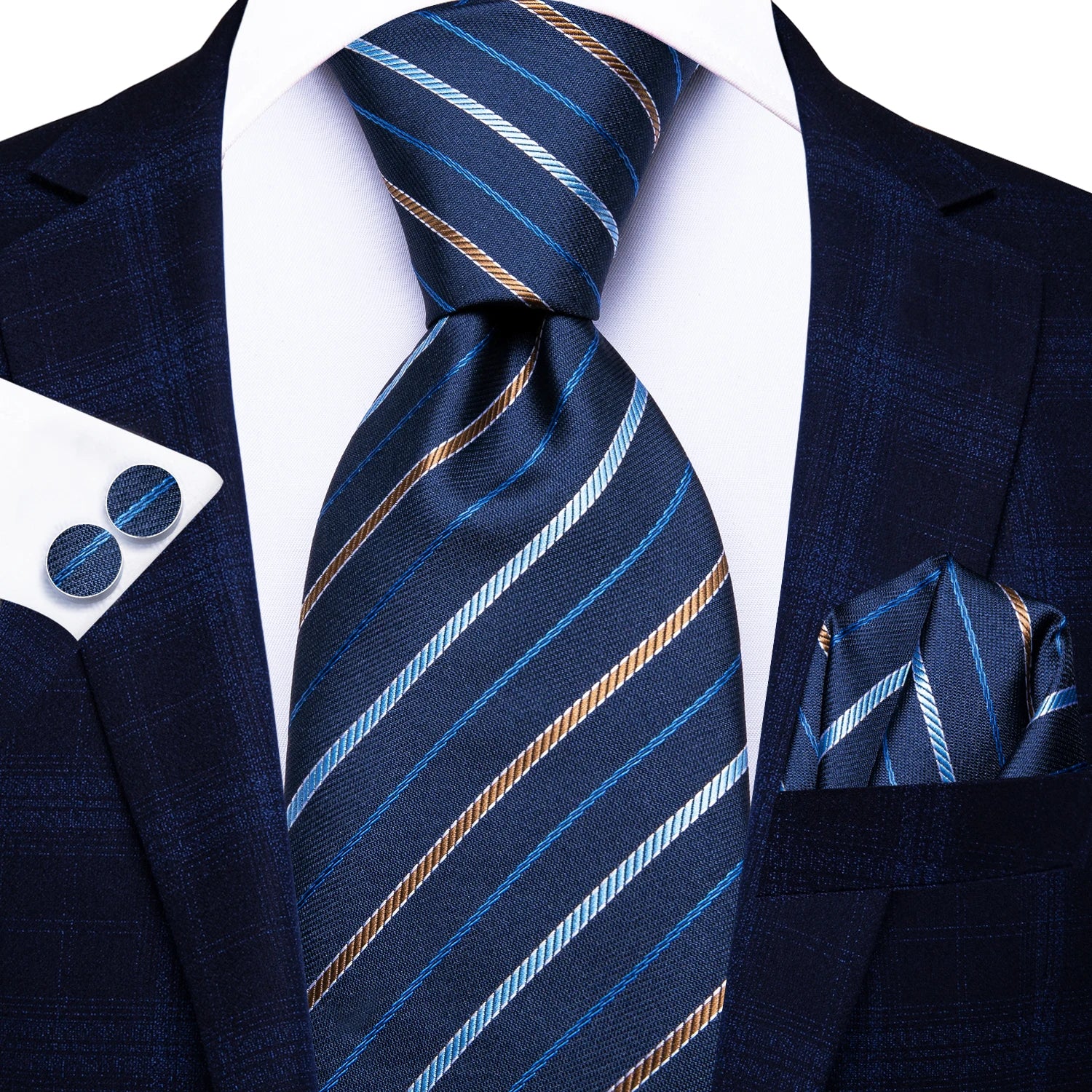 Hi-tie Navy Blue Fashion Mens Elegant Tie Handkerchief Cufflinks Qme N-3908