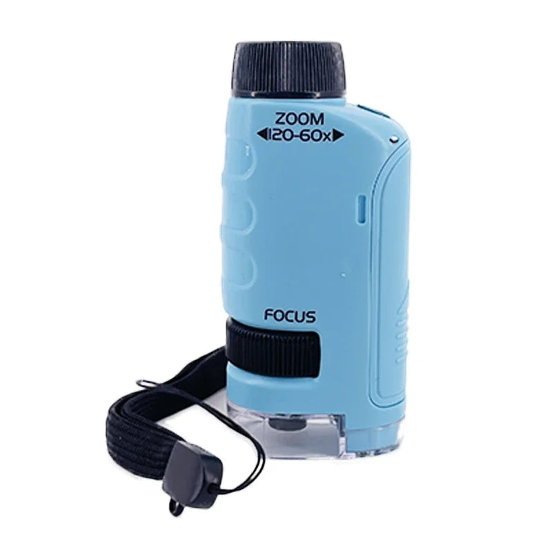 Handheld Microscope Kit Lab LED Light 60X-120X Lab Mini Handheld Battery Powered Microscope With LED Light Kids Science Children Qme No Box