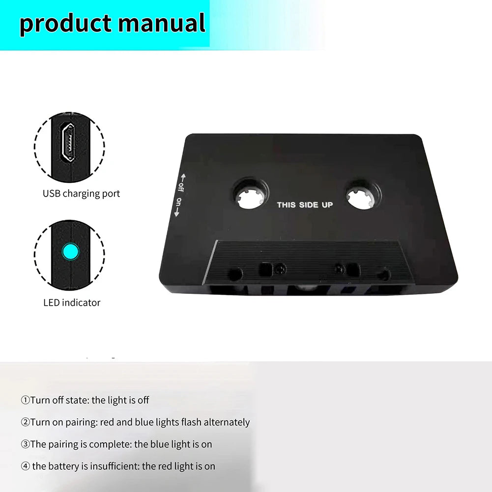 1/2PCS Universal Bluetooth 5.0 Converter Car Tape Converter Car MP3/SBC/stereo Bluetooth Audio Cassette Player AUX Adapter Qme