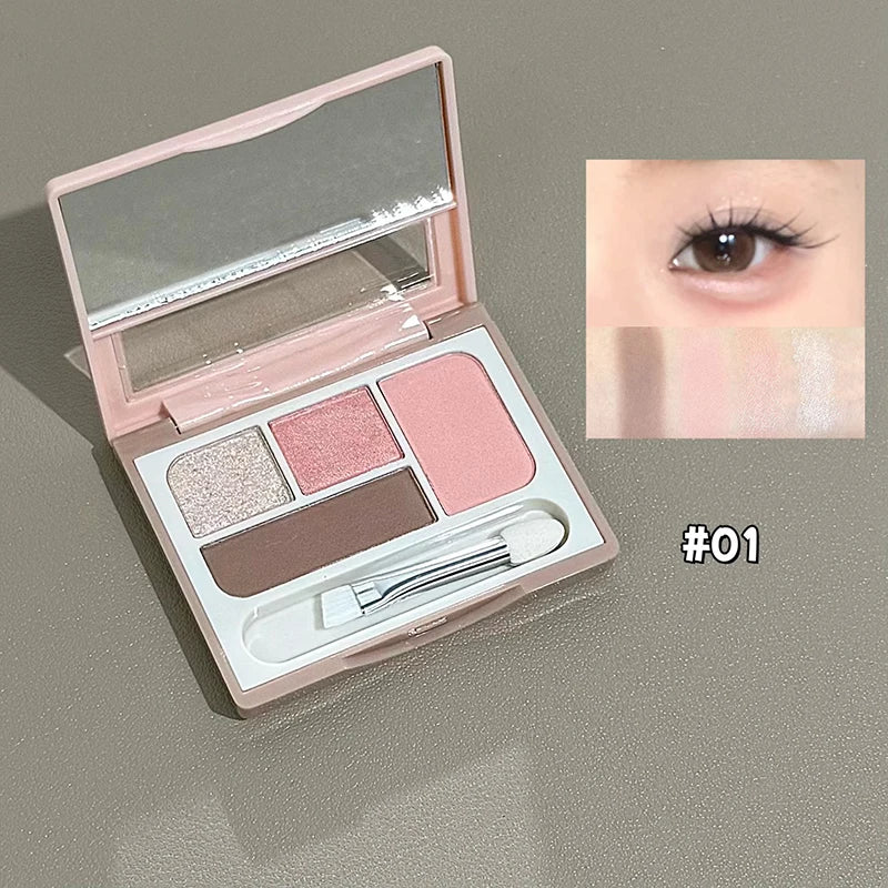 ART VALUE 4 Colors Eyeshadow Palette Glitter Pearlescent Matte Eye Shadow Shimmer Makeup Lasting Eye Makeup Contouring Highlight Qme