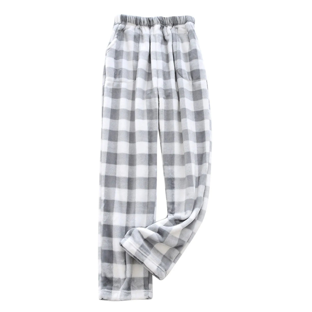 Comfortable Winter Thick Plaid Women's Flannel Pajama Pants High Waist Loose Casual Straight Big Size Fleece Warm Home Trousers Qme