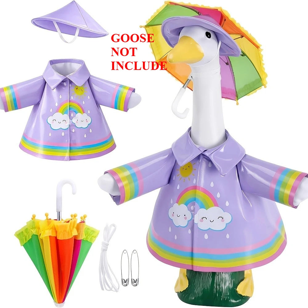 3 Pcs/Set Raincoat Porch Goose Outfits Summer Lawn Goose Statue Raincoat Costume Yard Goose Clothes Raincoats Umbrella Hat Qme 3pcs Purple