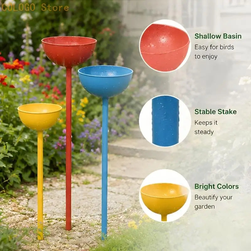 Outdoor Bird Bath Bowl 3 Metal Garden Stakes Raised Feeder Water Qme