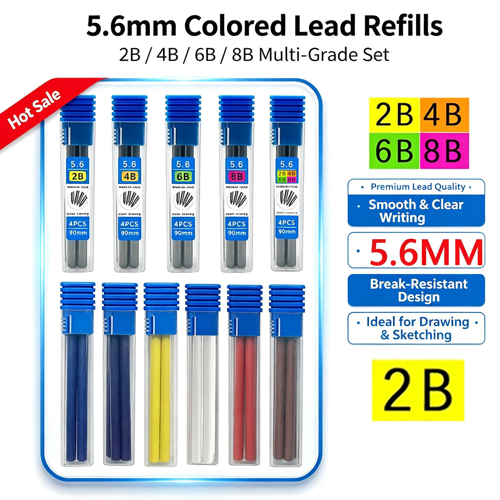 4Pcs/Box 5.6mm 2B/4B/6B/8B Solid Mechanical Pencil Replaceable Lead, Mechanical Pencil Lead Marking Architectural Accessory Qme