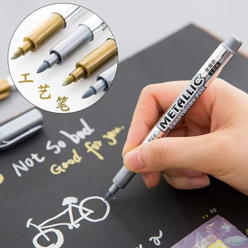 6 Colors Permanent Metallic Paint Pens Markers, for Canvas, Rock Painting,Glass, Ceramic Surfaces,DIY Photo Album Scrapbooking Qme