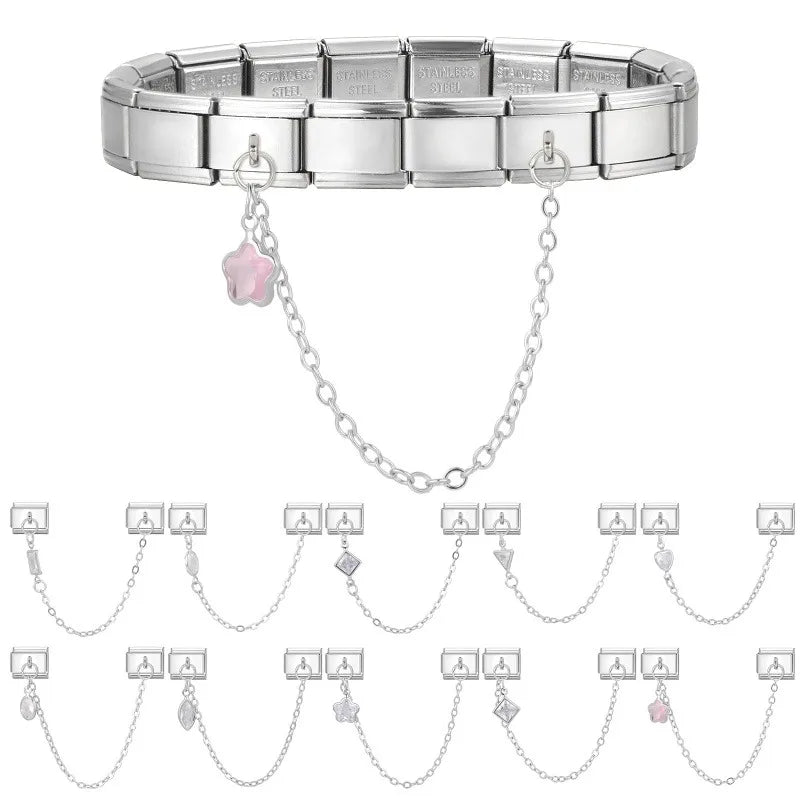 New2026 Wholesale Classic Oval Zircon Series Tassel Chain Italian Charms Fit 9mm Stainless Steel Bracelet Jewelrys Dropshipping Qme