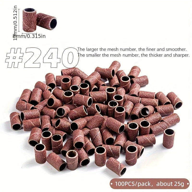 Mounted Sanding Drum Set Aluminum Oxide Sand Band on Rubber Mandrel Shank Rotary Tool Sanding Head for Wood Metal Polishing Qme 240 -100pcs