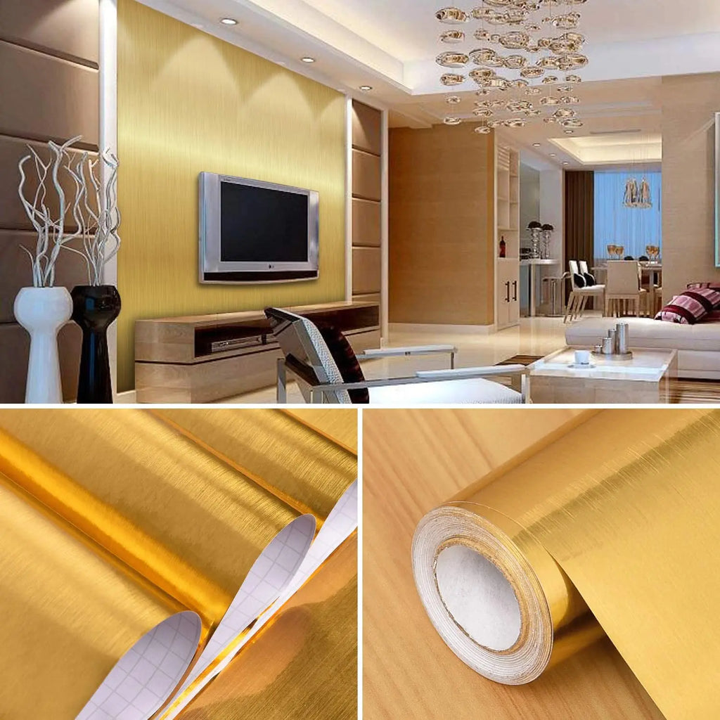 Gold Self Adhesive Wallpaper Metal Look Kitchen Oil Waterproof Qme