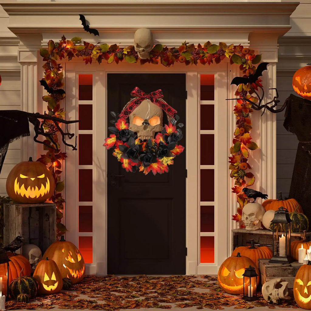 Halloween Wreaths Front Door Festival Window Garland Realistic Maple Qme