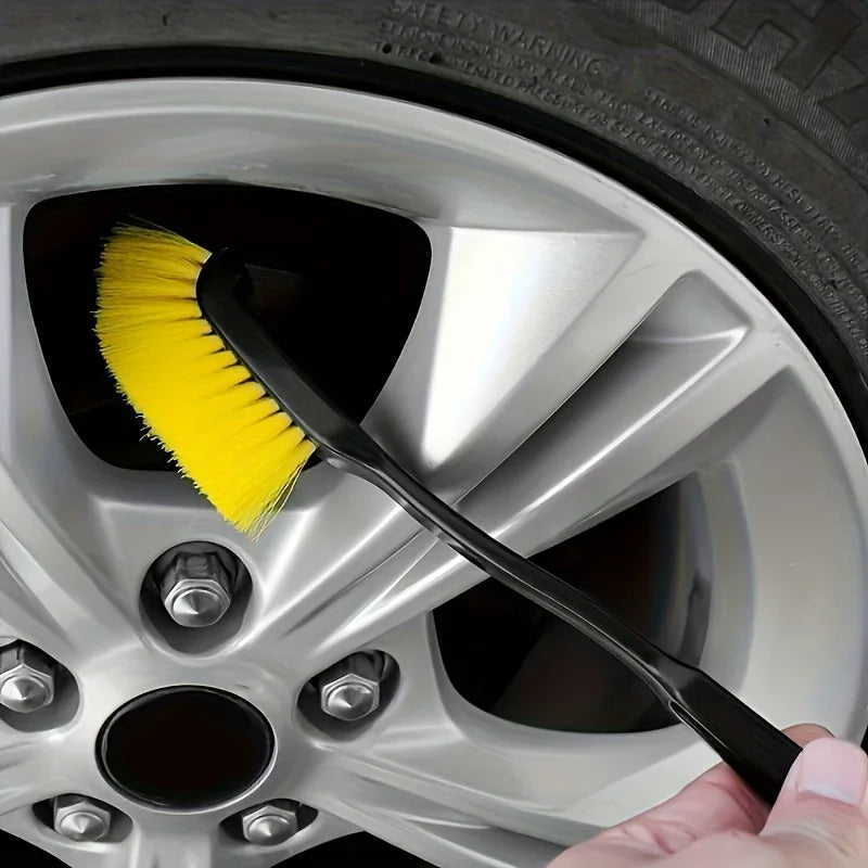 1pc Multi-Use Car Wheel Brush, Yellow Bristle Detailing Brush with Black Handle - Essential Washing Tool for Cleaning Qme