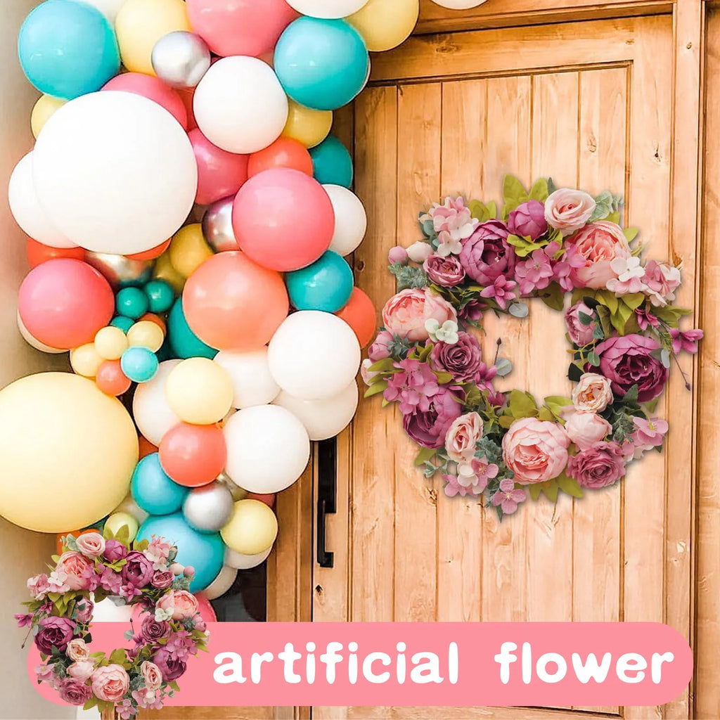 Peony Artificial Flower Round Wreath Holiday Party Wedding Decoration Props Home Resturant Door Display Props Qme
