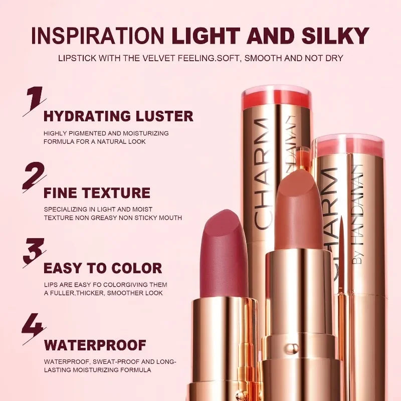 Long Lasting Hydrating Lipstick - All Day Moisturizing Waterproof Lip Color, Rich Pigment for Daily Natural Makeup Cosmetics Qme