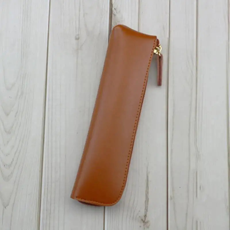 PU Leather Pen Holder Brass Snap Closure Fine Stitching Slim Pencil Qme A10
