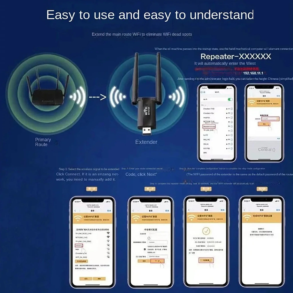 USB Wireless WiFi Extender 2.4G 300Mbps Signal Booster Long Range Repeater Access Point for Home Wi-Fi Router Network for PC Use Qme