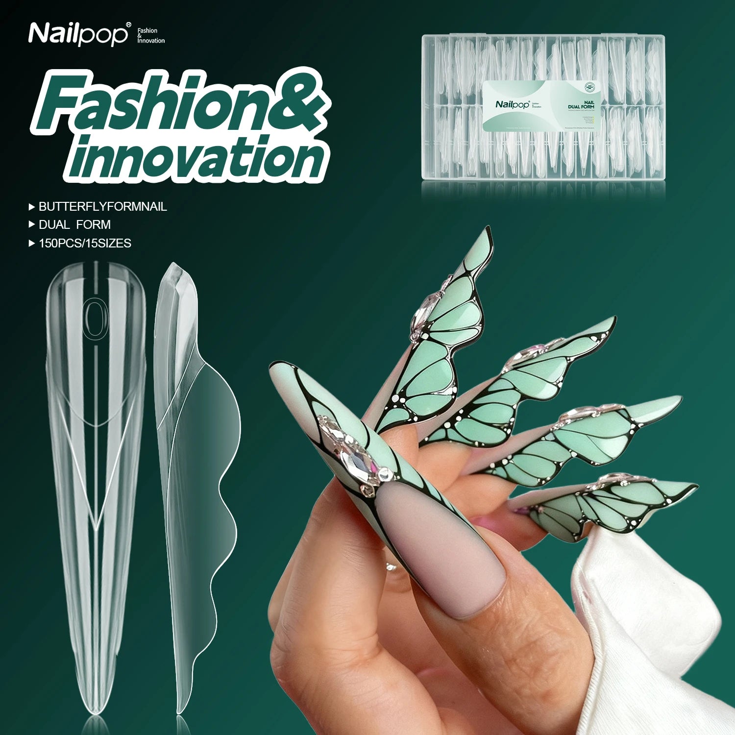 Nailpop Butterfly Nail Dual Forms 15 Sizes Reusable French Extension Qme