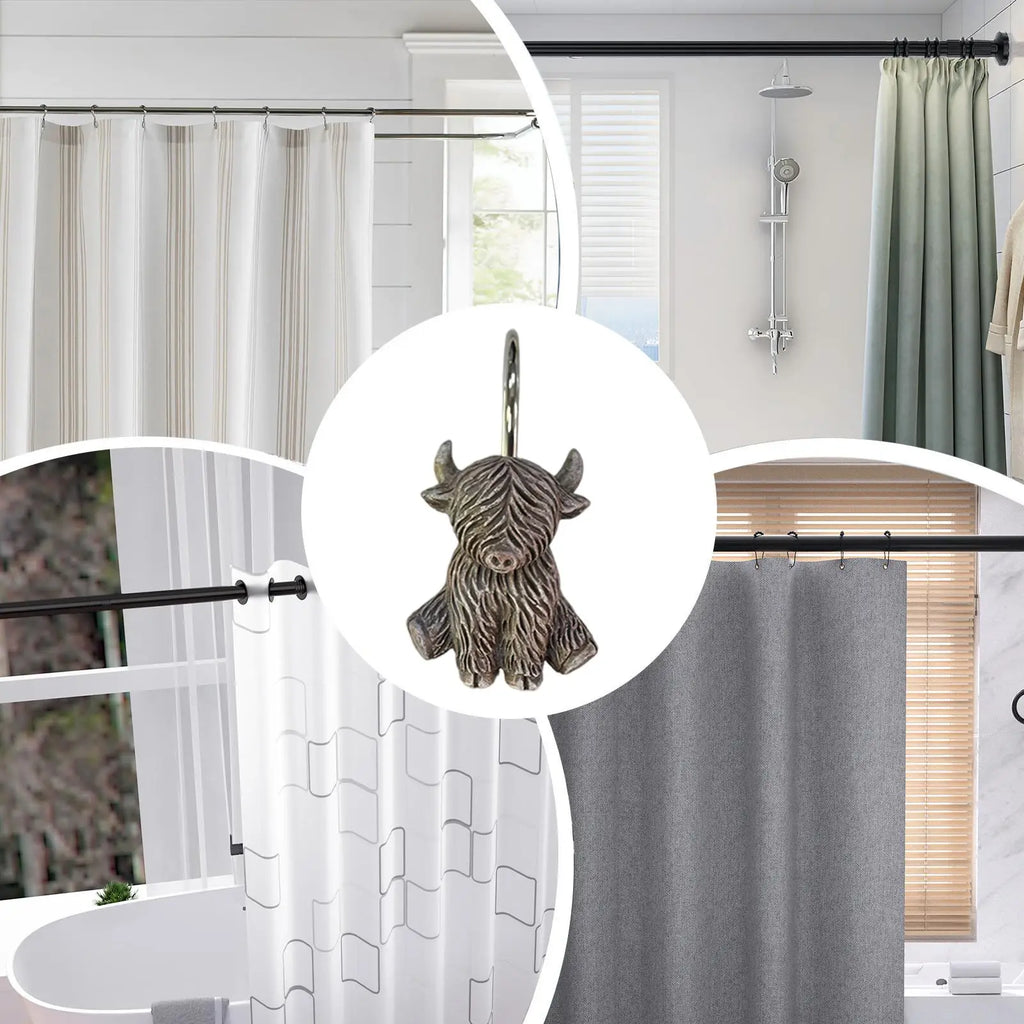 Shower Hooks 12-Piece Cute Stainless Steel Cow Shower Liner Hooks Bathroom Decor For Home Bedroom Restroom School Apartment Dorm Qme